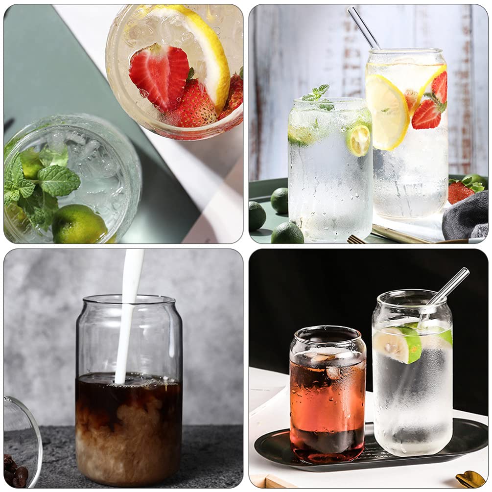 Premium Glass Mojito Tumbler Set with Lid & Straw - 16oz Reusable Cocktail Cups for Whiskey, Latte, Juice, Milk - Clear Beer Mugs with Lids for Office, Bar, Home Use - Perfect for Iced Coffee, Smoothies & Summer Drinks
