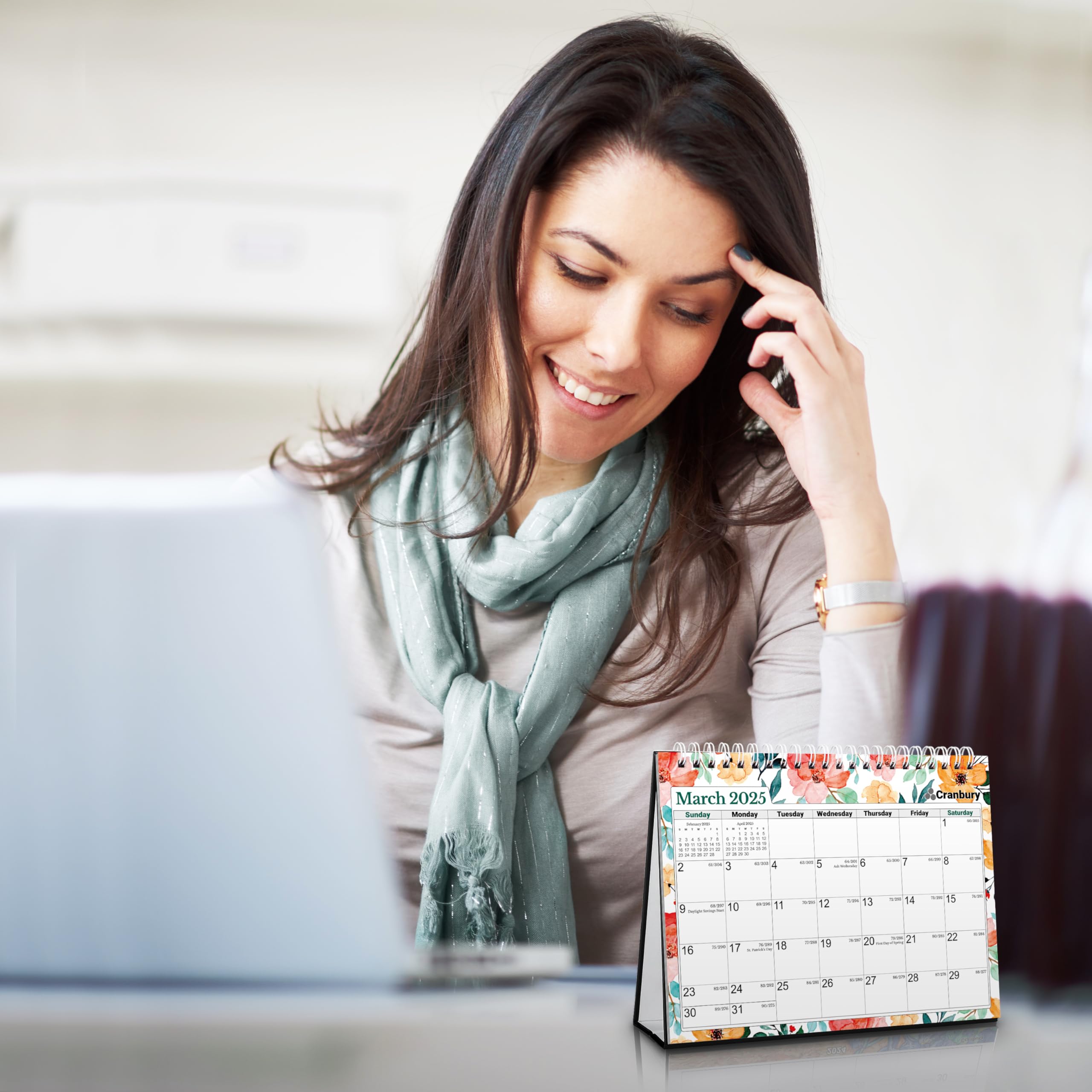 CRANBURY Standing Desk Calendar 2025 - Floral 8x6 Desktop Planner (January-December 2025) | Monthly Flip Calendar with Stickers | Perfect for Office, Home & Gift Giving | Beautiful Floral Design Small Calendar for Workstation & Study Desk