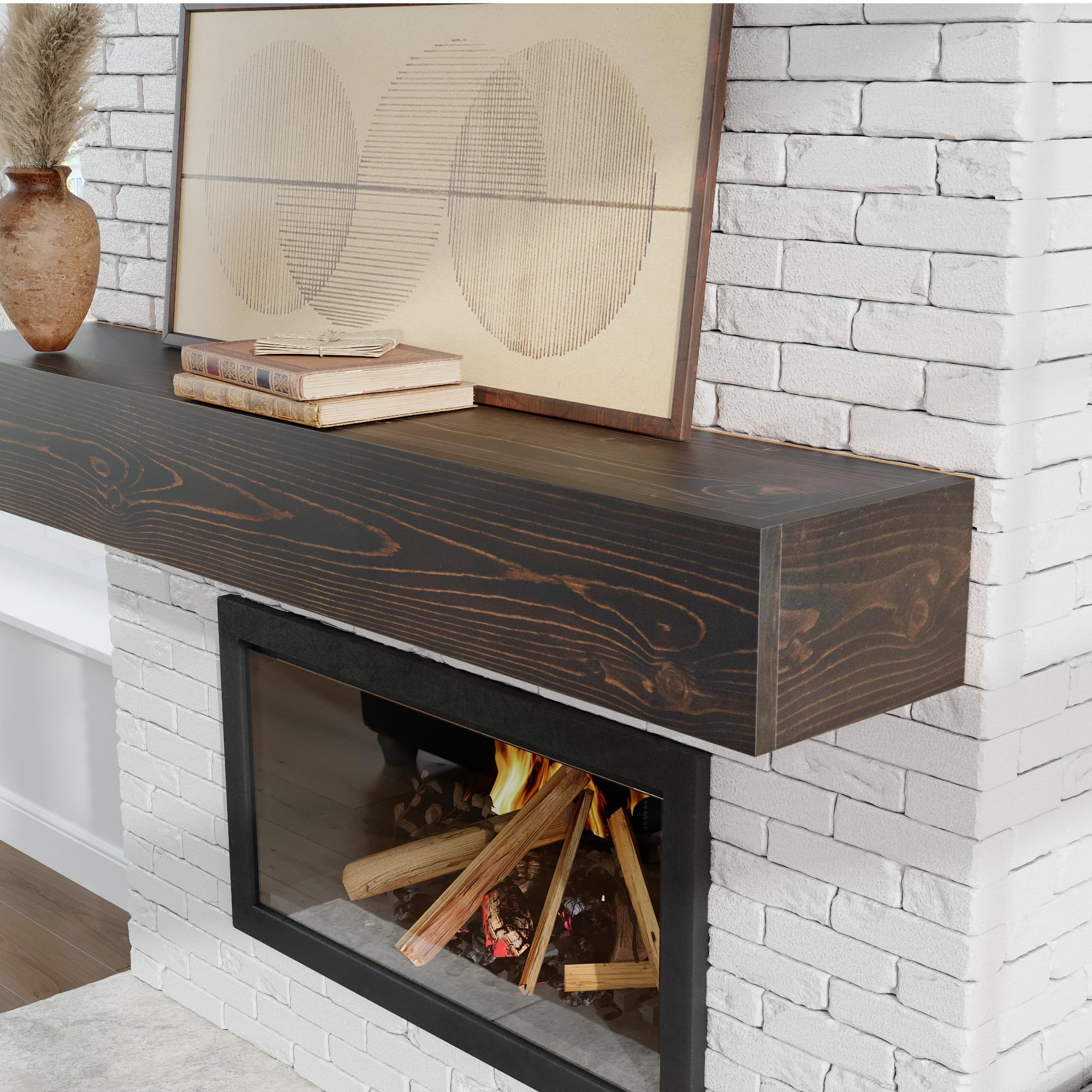 Floating Fireplace Mantel Shelf - 60 x 9 x 6 Inch Solid Wood Wall-Mounted Mantel for Over Fireplace, 60lbs Weight Capacity, Walnut Finish - Perfect for Living Room, Bedroom & Home Decor