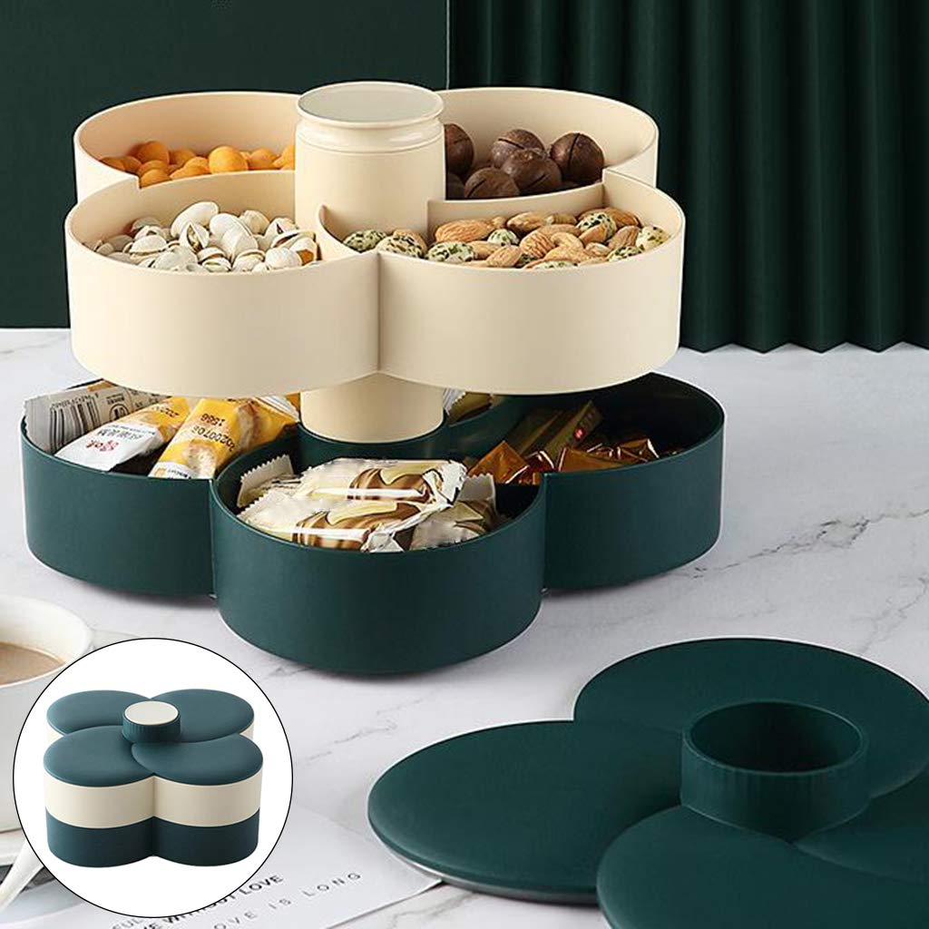 Rotating Candy Tray - Petal Flower Shaped Snack Storage Box, Waterproof & Moistureproof, Creative Design for Parties, Home, Office - Dark Green
