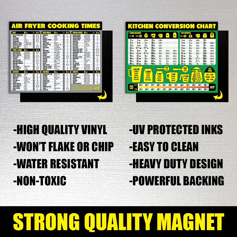 Air Fryer Cheat Sheet & Kitchen Conversion Chart Magnet Bundle - XL Easy Read Cooking Guide for Air Frying, Baking & Recipe Conversions | Perfect for Home Chefs & Meal Prep