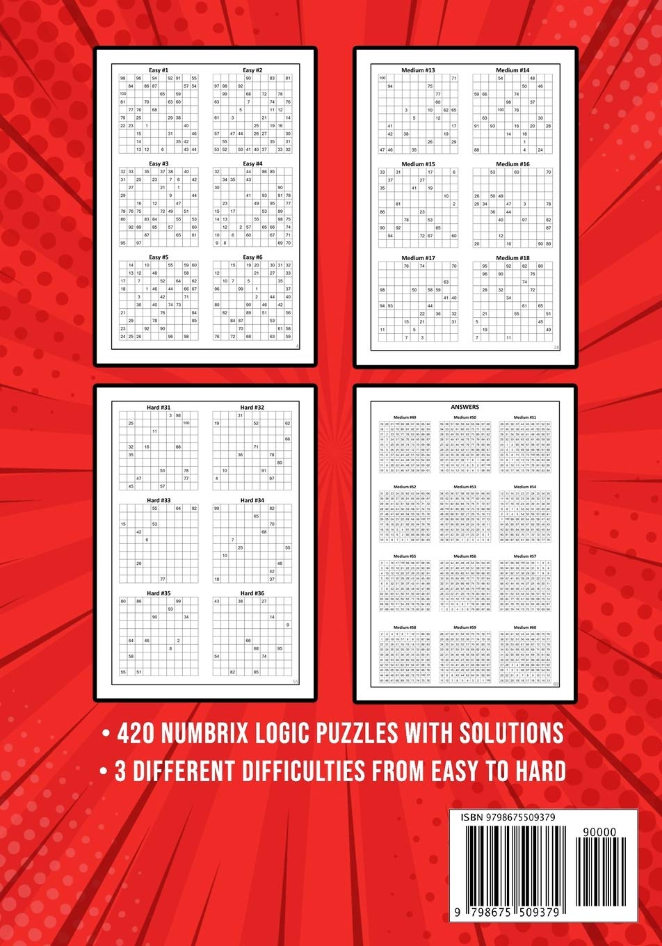 Numbrix Puzzle Books for Adults: 420 Easy to Hard Numbricks Math Logic Puzzles - Perfect for Brain Training, Relaxation & Travel