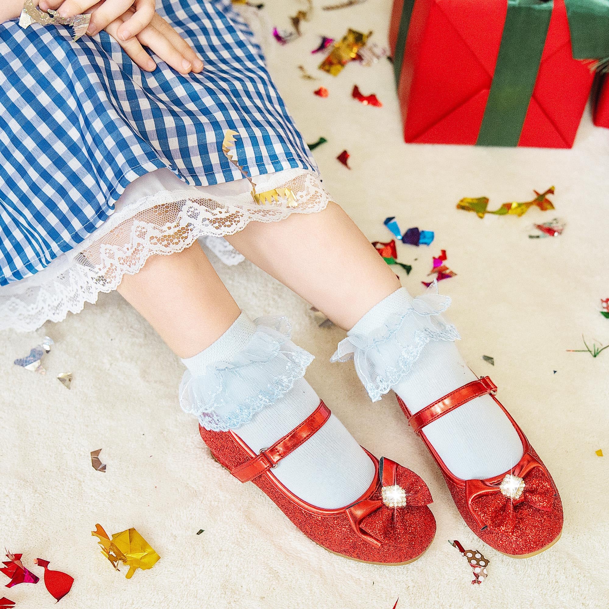 Furdeour Girls Mary Jane Dress Shoes - Glitter Princess Heels for Toddlers & Kids | Flower Wedding & Bridesmaid Shoes for Special Occasions