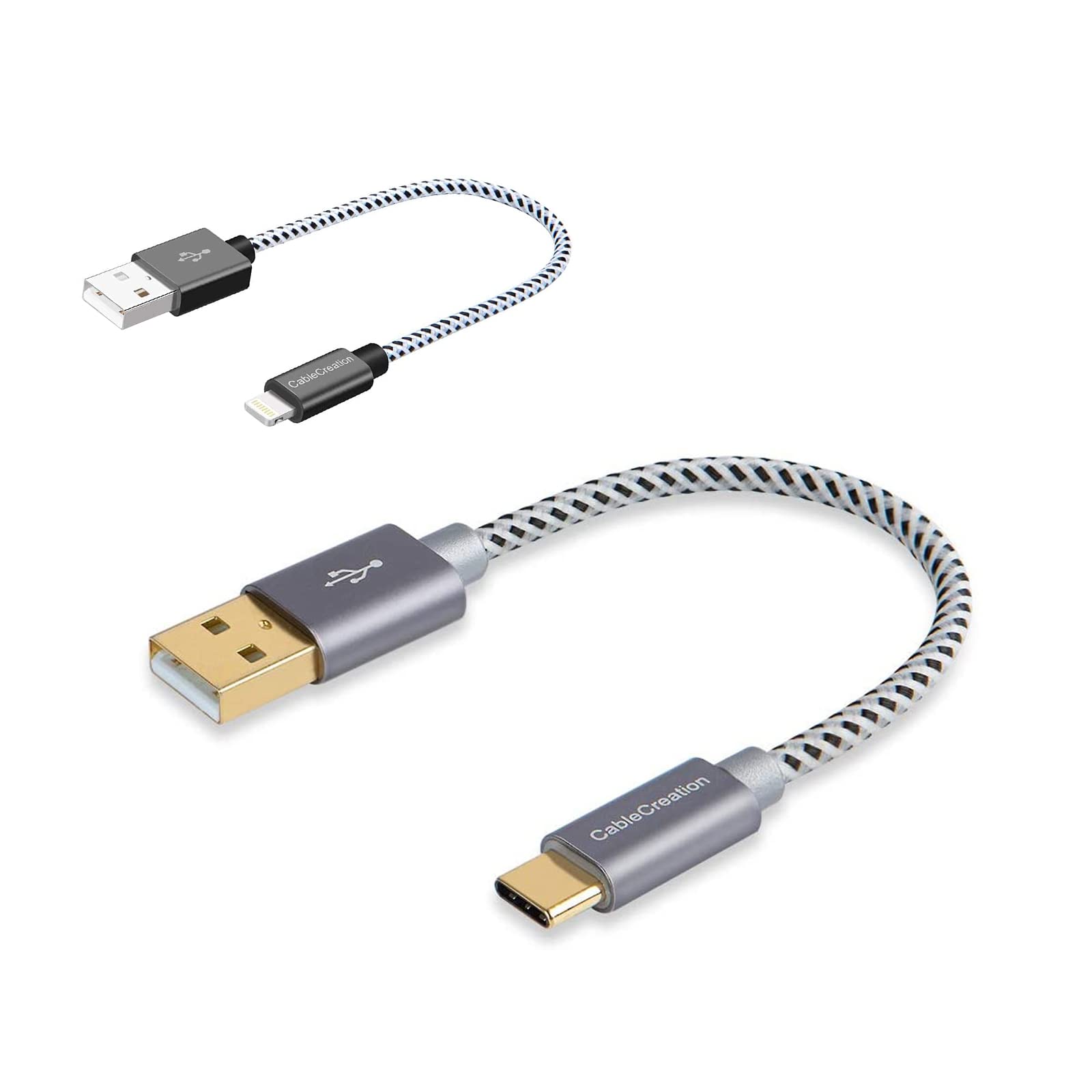 3-in-1 Charging Cable Bundle: 2 Pack 6 Inch USB C Fast Charging Cables + 1 Pack 0.5ft Lightning to USB Sync Cable for iPhone & Android - Perfect for Travel, Car, Office & Home Charging