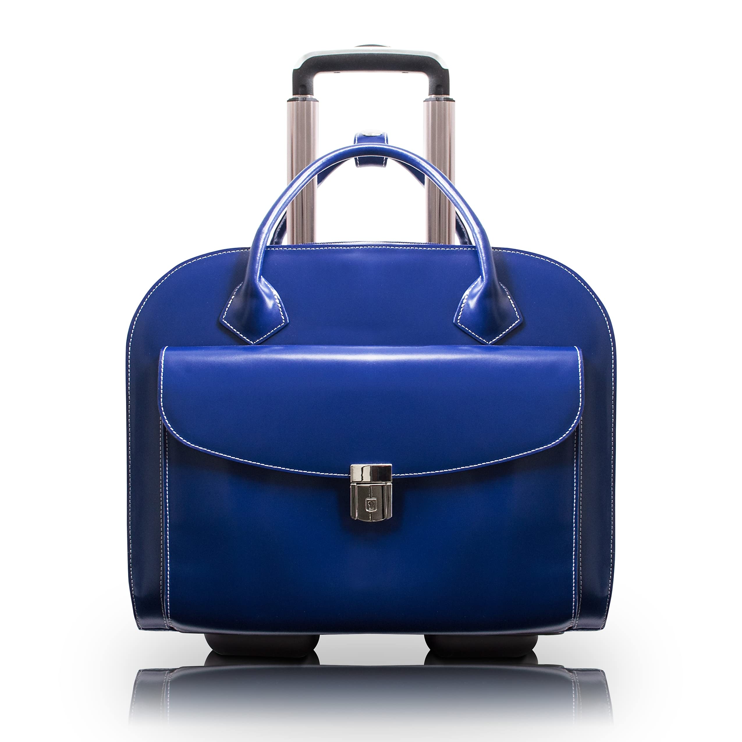 McKlein Granville L Series Genuine Leather Laptop Briefcase for Business Professionals - Navy Blue (96147A) | Perfect for Office, Travel & Executive Meetings