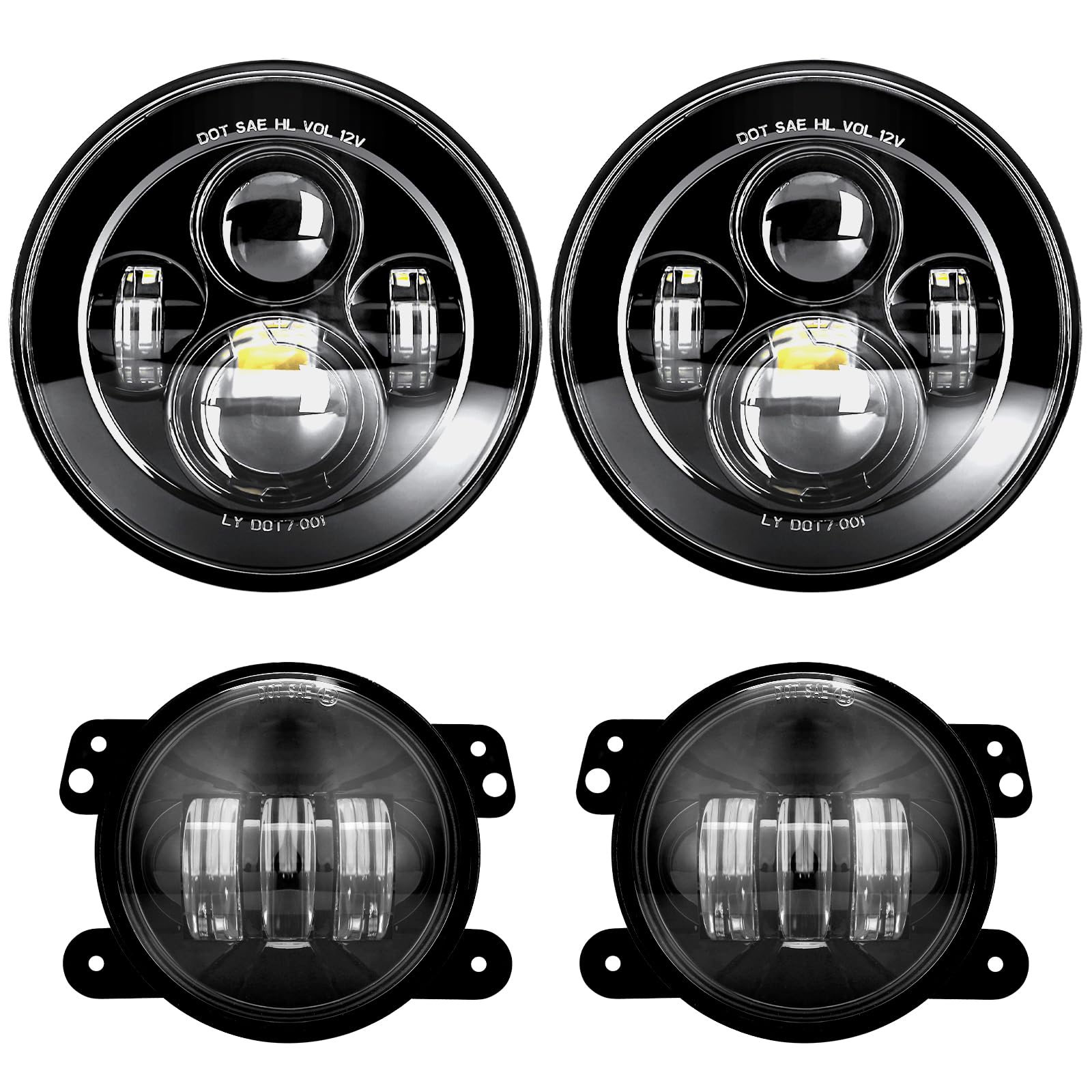 LX-LIGHT DOT Approved 7'' Black LED Headlights & 4'' LED Fog Lights Kit for Jeep Wrangler JK TJ LJ (1997-2017) - Off-Road Adventure & Night Driving Upgrade