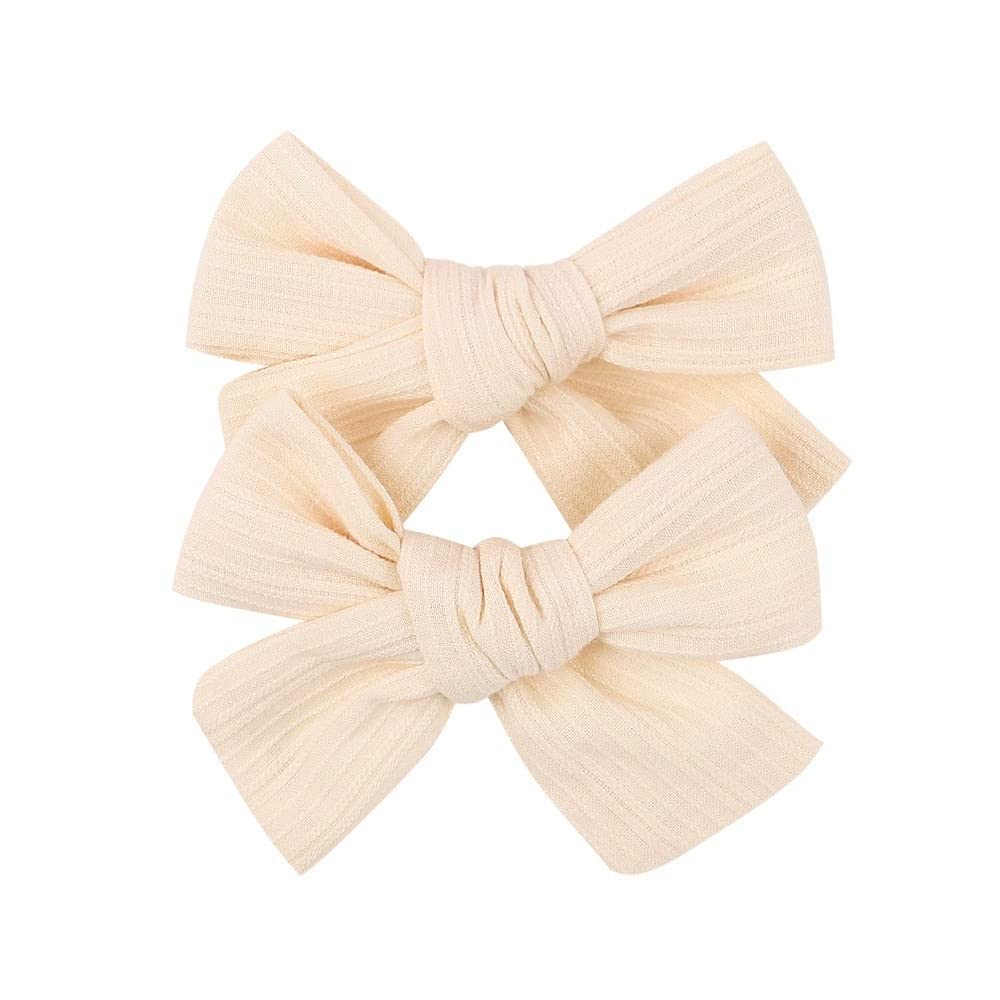 3.2 Inch Ivory Linen Hair Bows with Alligator Clips - Girls Hair Accessories for Toddlers, Kids & Teens | Perfect for School, Parties & Special Occasions