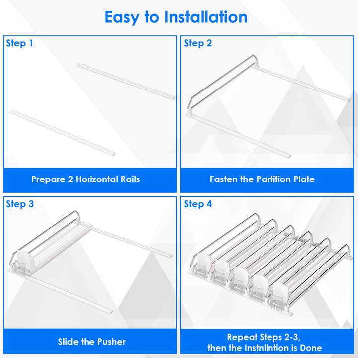Adjustable Self-Pushing Soda Can Organizer for Refrigerator - 5 Row White Drink Dispenser for Fridge | Perfect for Organizing Cans, Bottles & Beverages in Kitchen, Office or Party