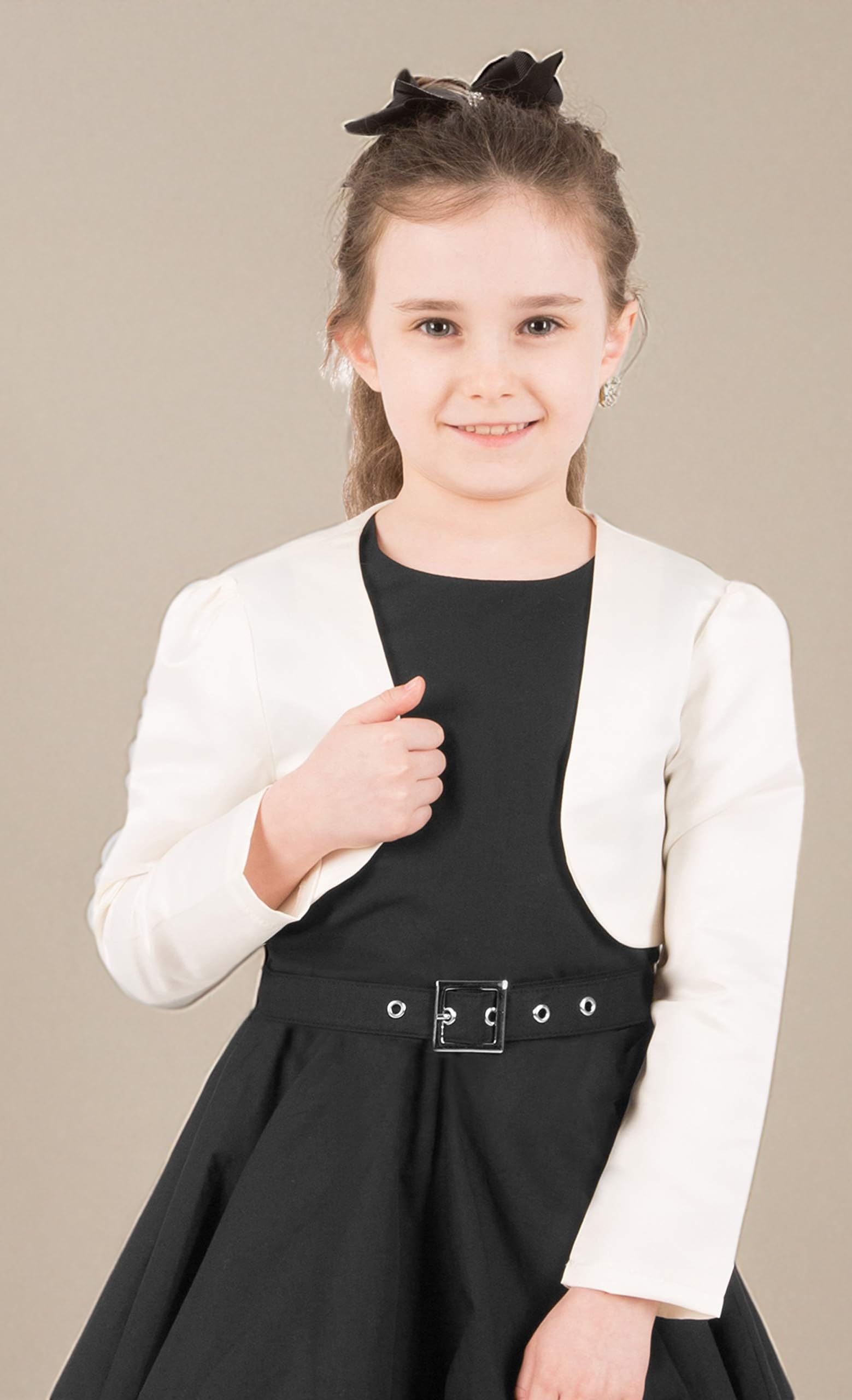 Black Butterfly Girls Satin Long Sleeve Bolero Shrug - Elegant Kids' Formal Wear for Weddings, Parties & Special Occasions