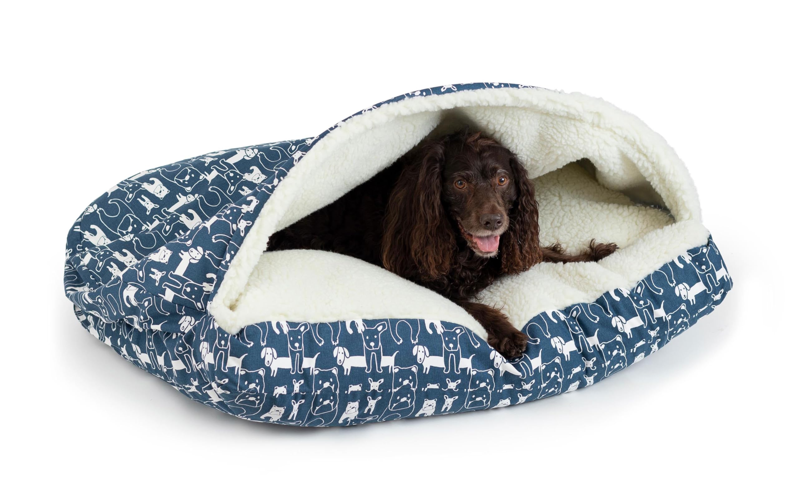 Luxury Cozy Cave Pet Bed for Dogs & Cats - Medium Rectangle Washable Dog Bed with Soft Fleece Lining, Wag Collection, Pedigree Denim - Perfect for Crate, Kennel & Home Use