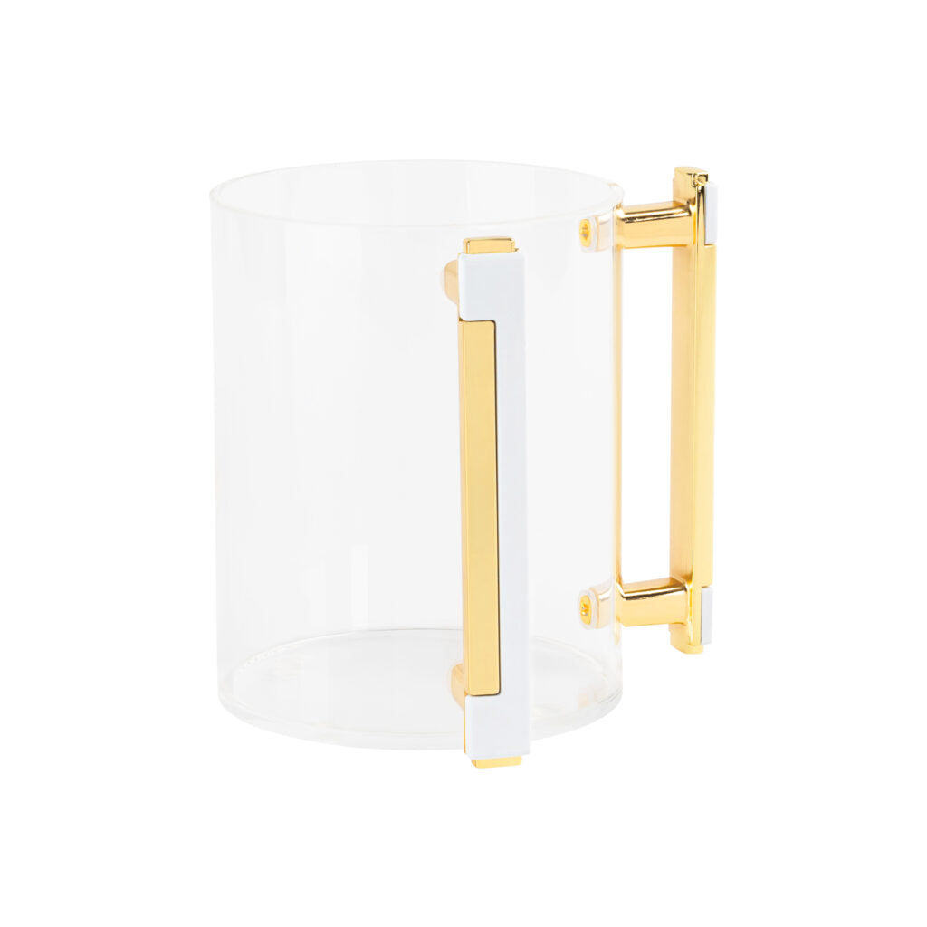 Premium Acrylic Paint Brush Cleaning Cup with White & Gold Handle - Perfect for Artists, DIY Projects & Watercolor Painting