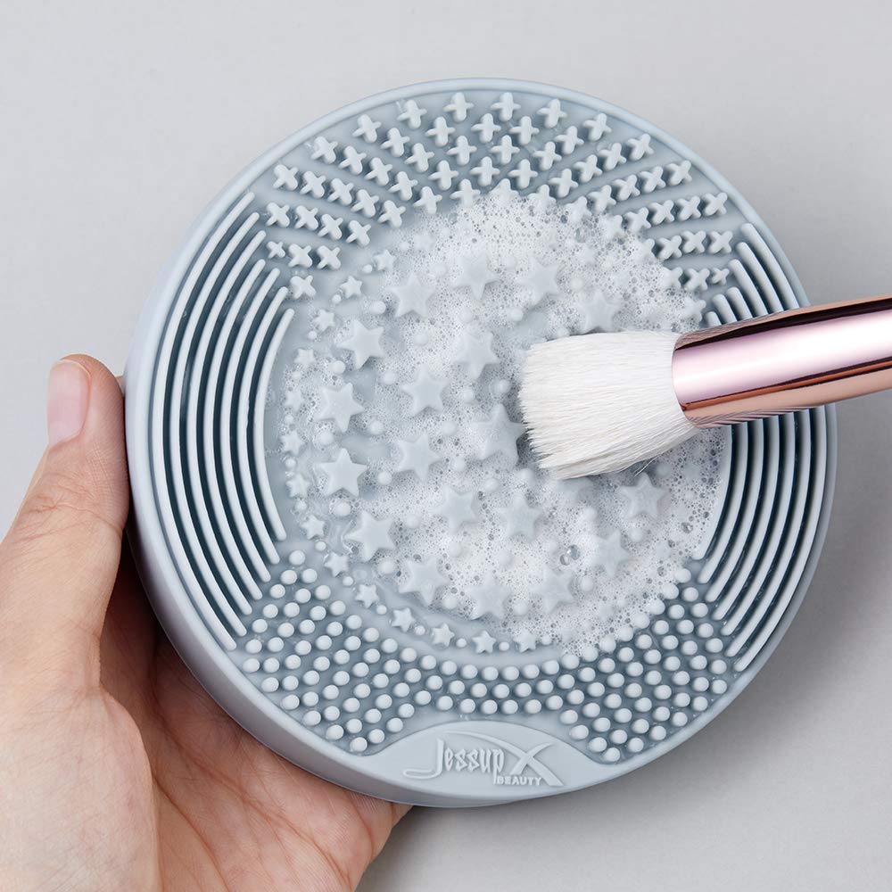 Jessup 2-in-1 Silicone Makeup Brush Cleaner Mat with Color Removal Sponge - Whisper White (A003) | Professional Cosmetic Tool for Easy Brush Cleaning at Home or Salon