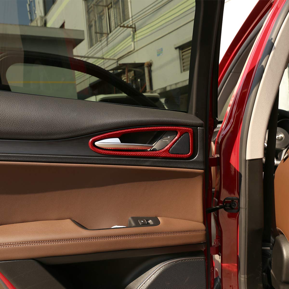 Genuine Carbon Fiber Car Interior Door Handle Cover Trim for Alfa Romeo Stelvio 2017-2020 - Red Auto Accessories | Premium Upgrade for Luxury Car Interior & Enhanced Driving Experience