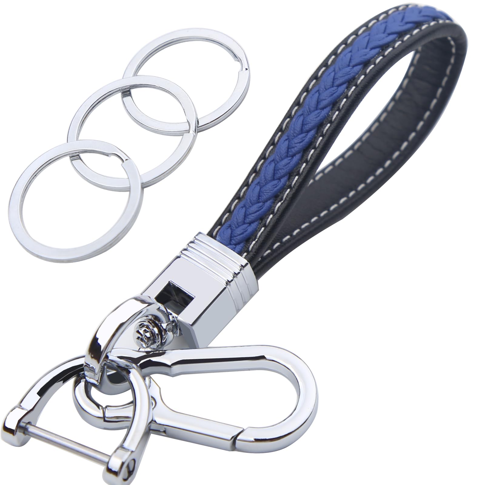 Durable Woven Rope Keychain with Microfiber Leather Wristlet - 3 Key Rings & 1 D Ring for Car Keys, House Keys & Office Keys | Perfect for Everyday Use, Travel & Gift Giving