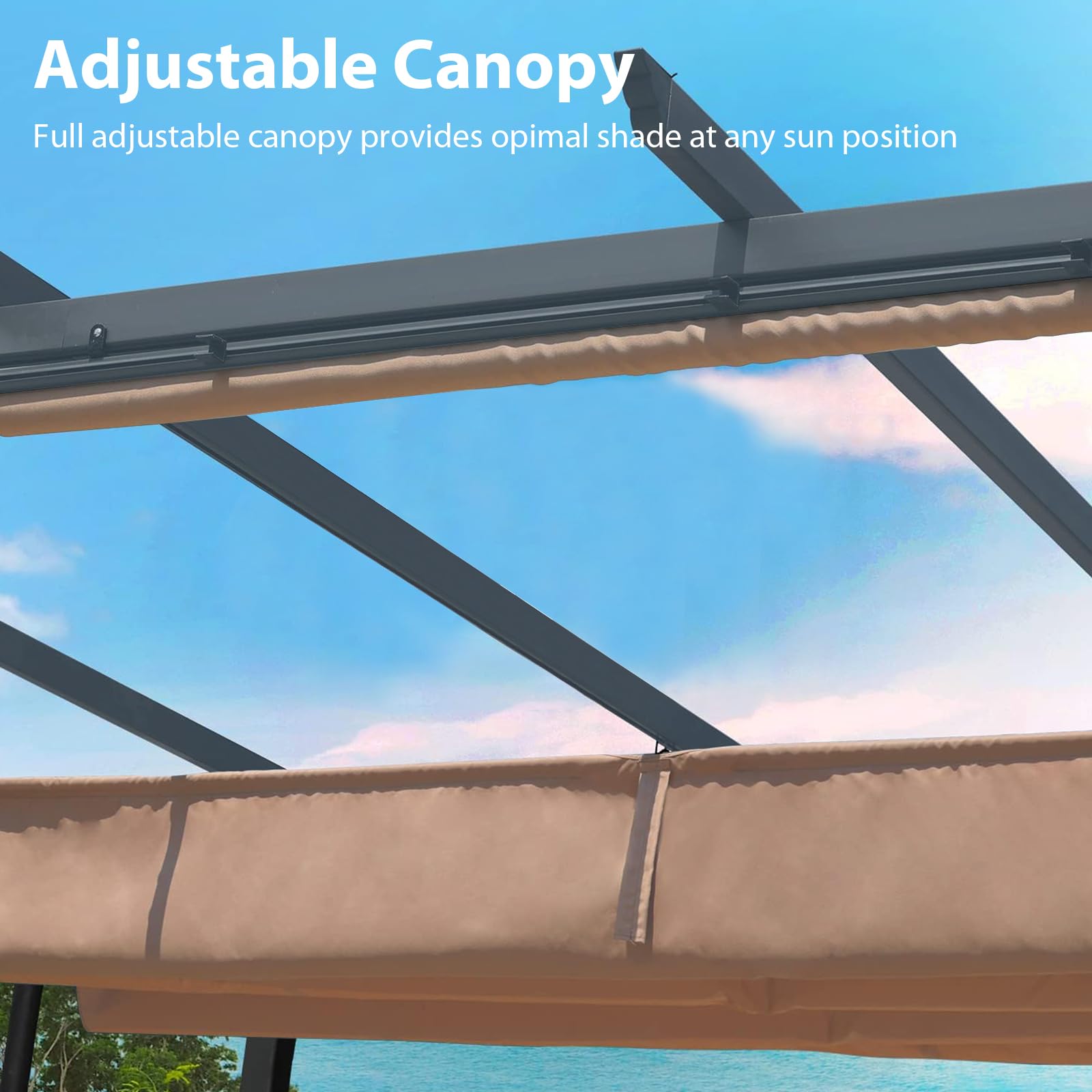 Aoodor 10x12ft Outdoor Pergola with Retractable Canopy - Matte Aluminum Frame & 4 Roller Shades - Grape Trellis Design for Patio, Backyard, Garden, Deck - Perfect for Outdoor Entertaining & Relaxation in Dark Brown