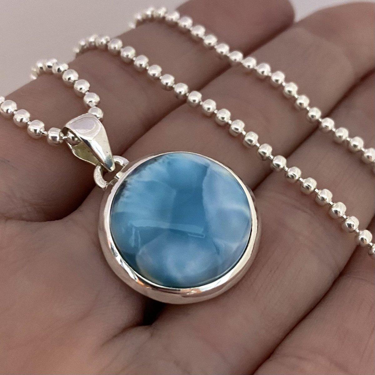 Elegant Round Larimar Pendant Necklace for Women - Handcrafted Sterling Silver Jewelry, Perfect for Gifts, Weddings & Special Occasions