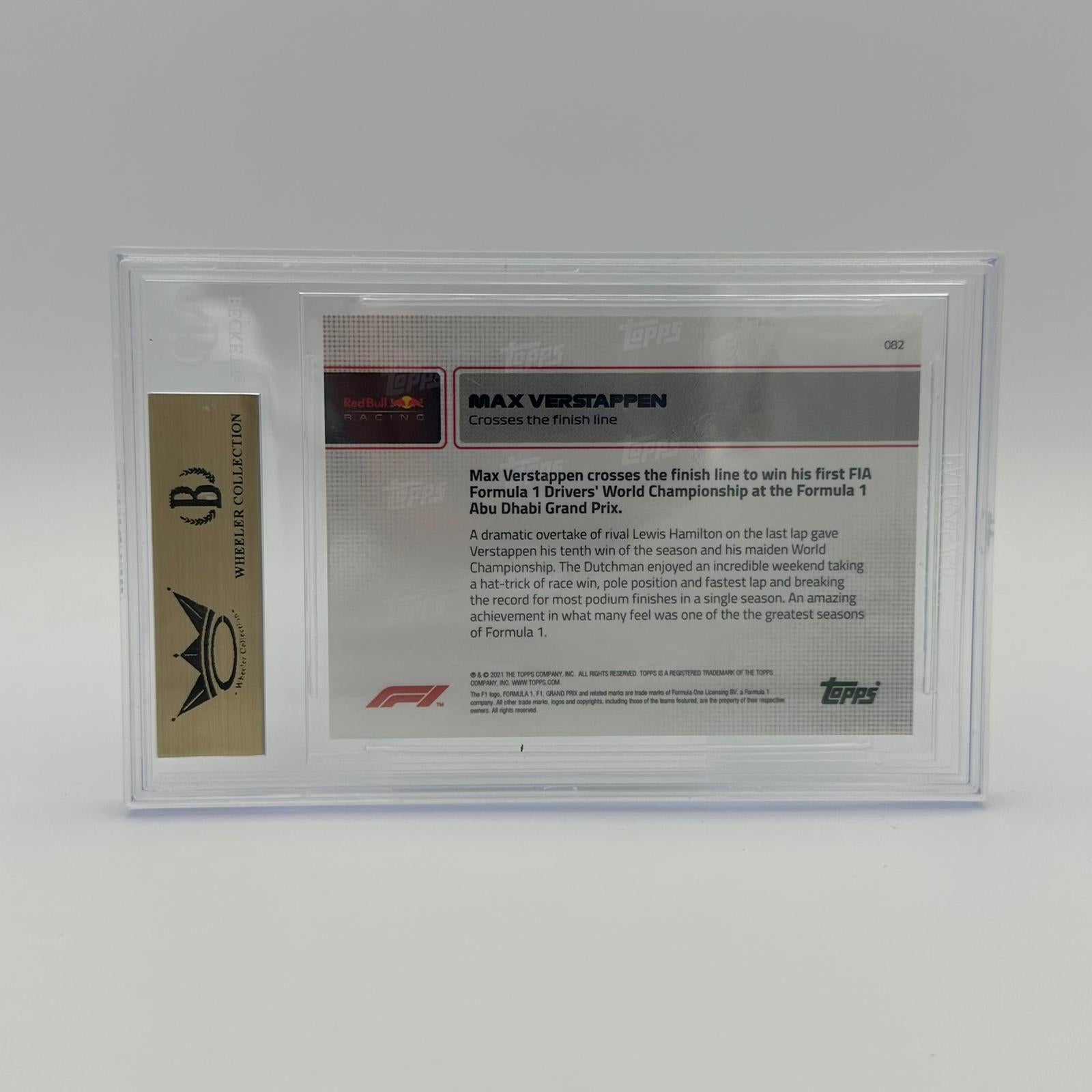 Beckett 10 1/1 Max Verstappen Crosses The Finish Line #82 Gold - Limited Edition Racing Collectible for F1 Fans & Sports Memorabilia Enthusiasts - Perfect for Display, Gifts, and Investment