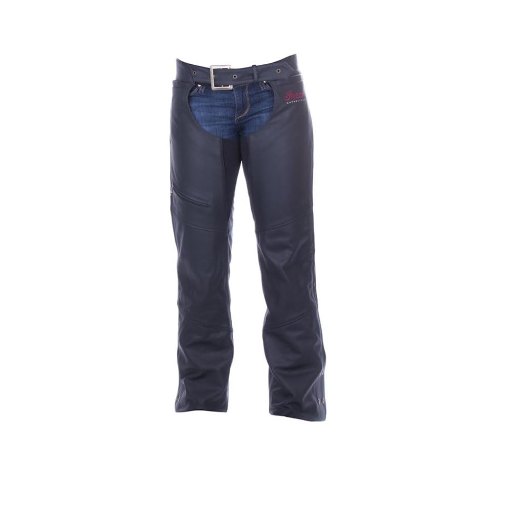 Indian Motorcycle Women's Traditional Leather Chaps - Black | Genuine Leather Motorcycle Riding Chaps for Women | Perfect for Harley Davidson, Cruiser & Long Distance Riding
