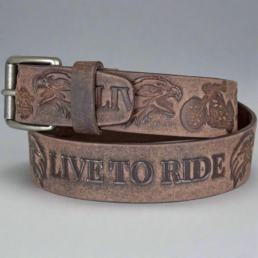 Keldon Genuine Grain Leather Men's Belt with Removable Buckle - Durable Western Style Belt for Motorcycle Riding, Casual Wear & Outdoor Adventures