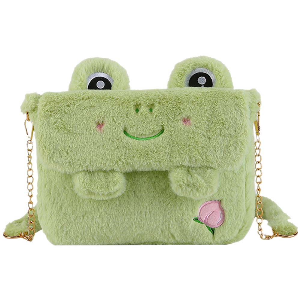 Cute Plush Frog Crossbody Bag for Women - Soft Fluffy Shoulder Bag with Adjustable Strap - Perfect for Casual Outings, Travel & Everyday Use