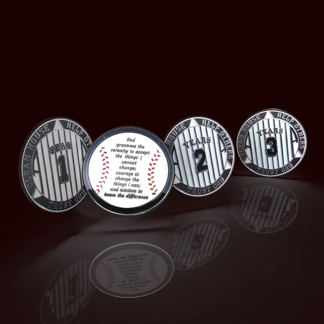 08 Year AA Medallion Pinstripe Yearly Alcoholics Anonymous Chip with Coin Holder - Perfect for Recovery Milestones & Sobriety Celebrations