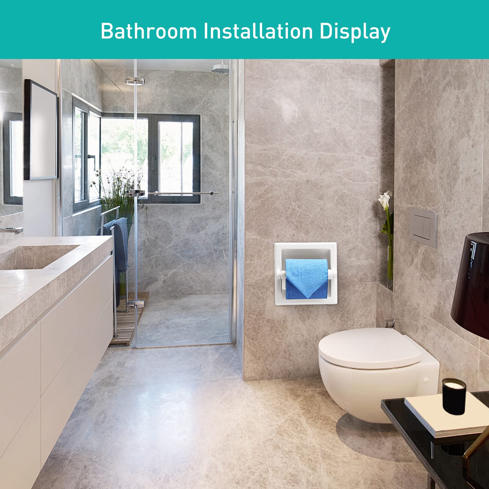 Stainless Steel Recessed Toilet Paper Holder - White Wall Mount Bathroom Tissue Roll Dispenser for Modern Homes | Space-Saving Solution for Small Bathrooms & Powder Rooms