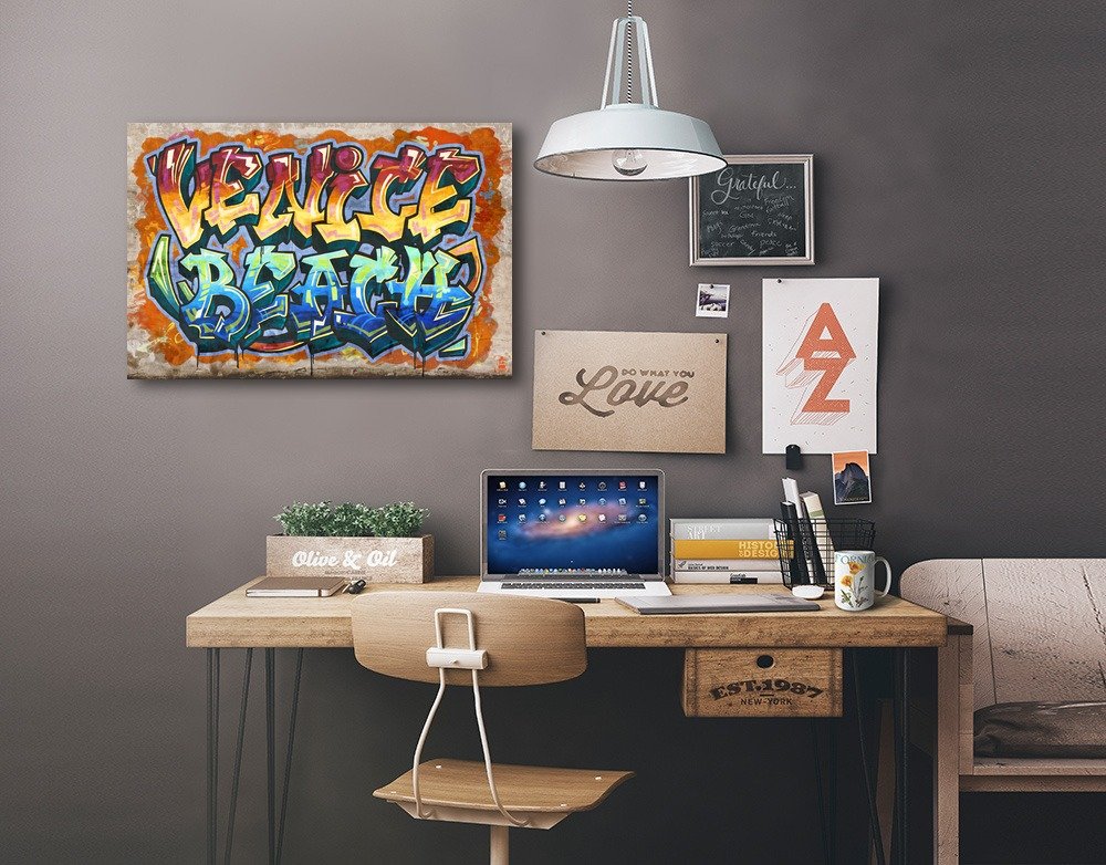 Venice Beach California Graffiti Wall Art - 24x36 Wrapped Canvas Print - Modern Home & Office Decor - Perfect for Living Room, Bedroom or Creative Workspace