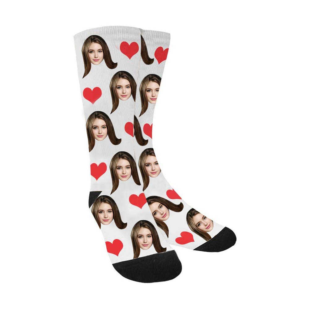 Personalized Photo Socks - Custom Face & Heart Design Crew Socks for Women & Men - Great for Couples Gifts, Anniversary Presents & Family Keepsakes