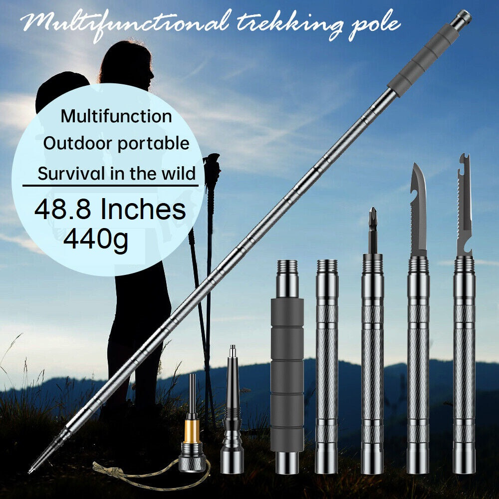 Best Tactical Trekking Poles - Adjustable Survival Walking Cane for Camping & Hiking | Lightweight Durable Alpenstock for Outdoor Adventures, Mountain Climbing & Backpacking