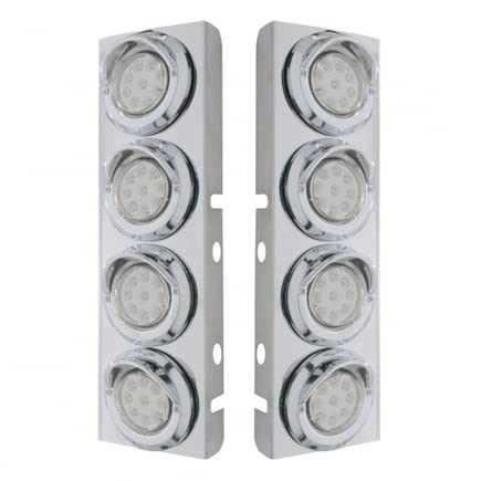United Pacific 33619 Stainless Steel Front Air Cleaner Light Bar with Bracket - Amber LED, Clear Lens, Chrome Bezels & Visors (9 LEDs per Light) for Peterbilt Trucks - Ideal for Enhanced Visibility & Safety in Low-Light Conditions