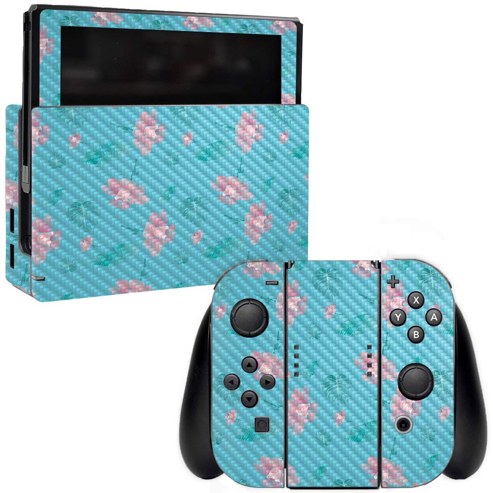 Premium Carbon Fiber Skin for Nintendo Switch - Water Flowers Design | Protective & Durable Textured Cover | Easy to Apply & Remove | Made in USA | Perfect for Gaming Protection & Style Upgrade