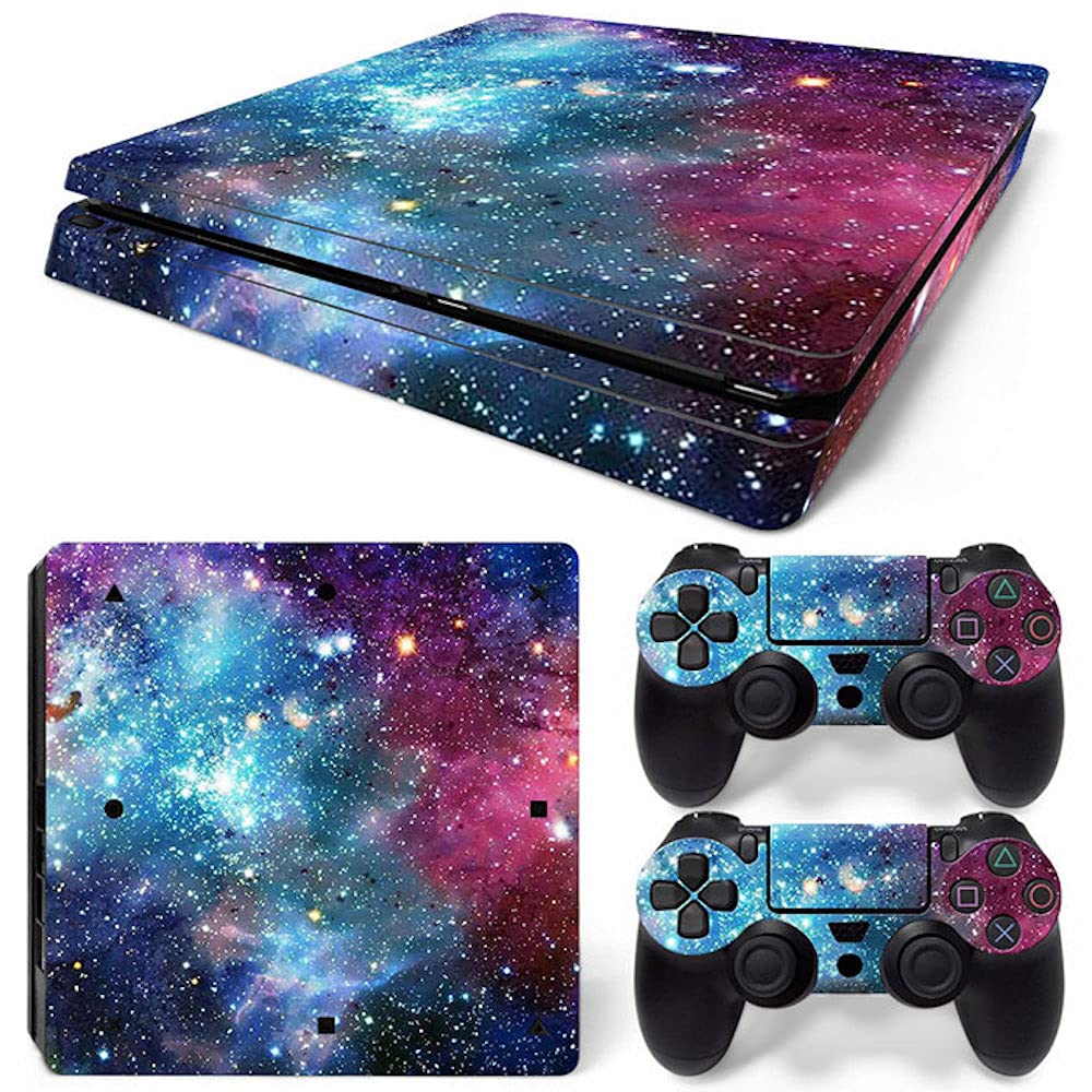 Blue Galaxy Vinyl Skin Sticker for PlayStation 4 Slim Console & Controller - Protective Wrap Cover with Easy Application | Perfect for Gaming Setups, Customization & Console Protection