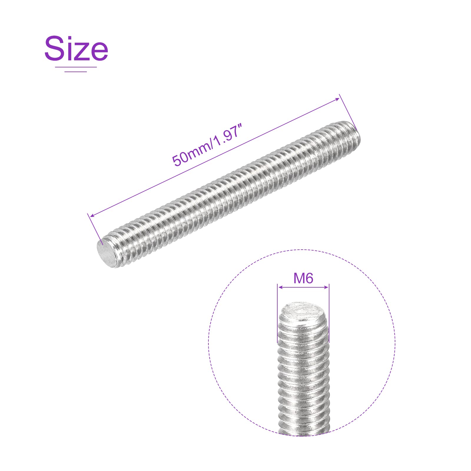 DMiotech 20Pack M6x50mm 304 Stainless Steel Threaded Rods - for DIY, Construction & Repair