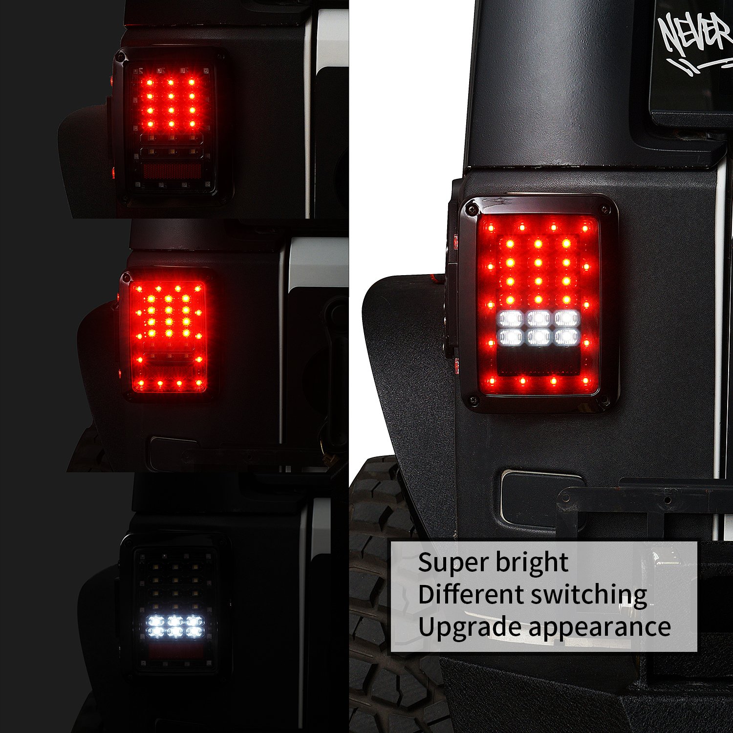 Hooke Road LED Tail Light Assembly for 2007-2018 Jeep Wrangler JK & Unlimited - Brake Light & Turn Signal Replacement - Off-Road & Night Driving Safety Upgrade
