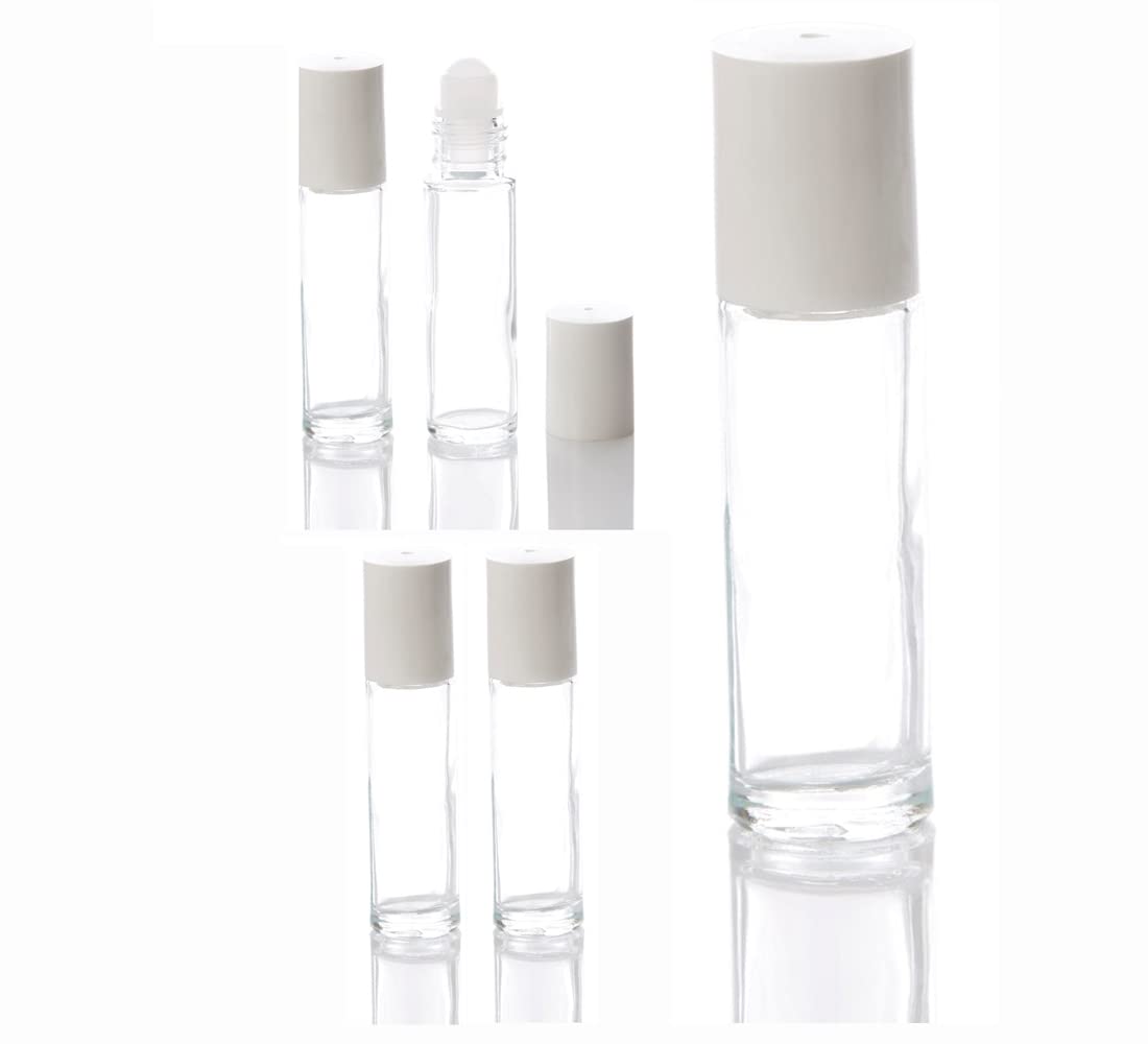 Premium 10ml Empty Glass Roll On Bottles for Essential Oils - Refillable & Reusable with White Cap - Perfect for DIY Perfumes, Aromatherapy, Cosmetic Blends (Set of 5) | Travel-Friendly & Spa Use