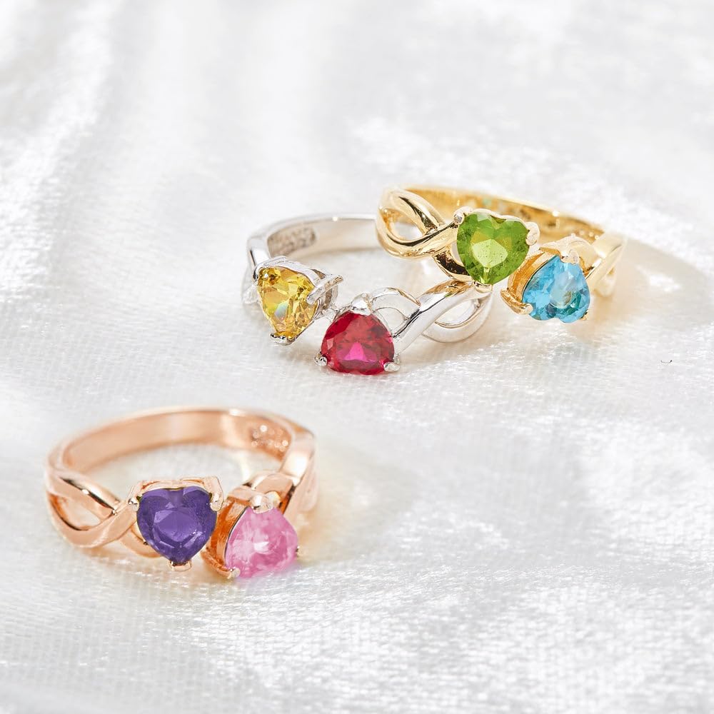 EVE'S ADDICTION Rose Gold Birthstone Ring - Personalized 2 Heart Birthstone Infinity Ring - Mother's Day Gift for Mom - Perfect for Anniversaries, Valentine's Day & Special Occasions