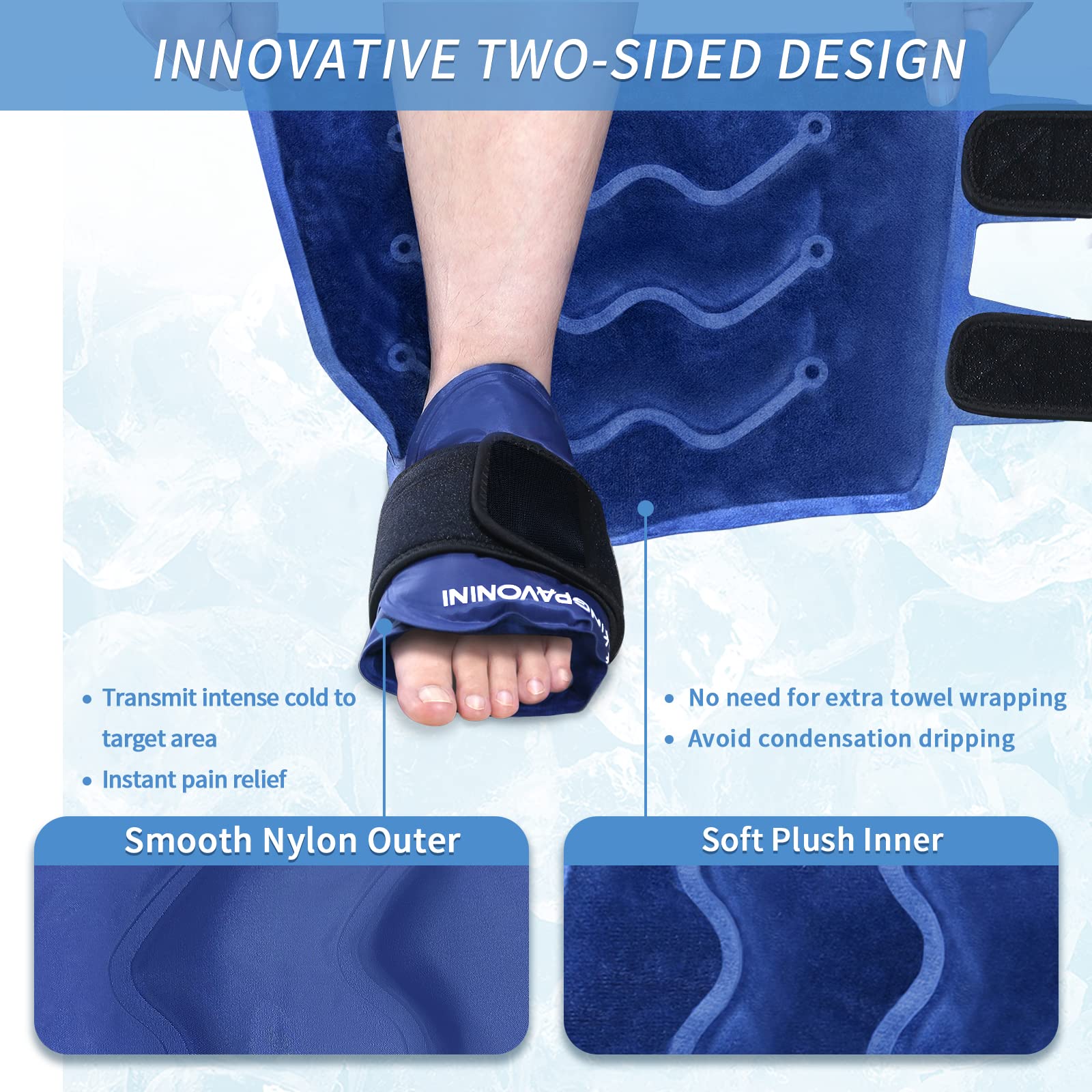 XXL Reusable Gel Ice Pack Wrap for Ankle & Foot Injuries - Plantar Fasciitis, Achilles Tendonitis, Sprained Ankles Relief - Full Coverage Cold Therapy Wrap for Pain, Swelling & Recovery (Blue) - Perfect for Post-Workout, Sports Injuries & Post-Surgery Recovery