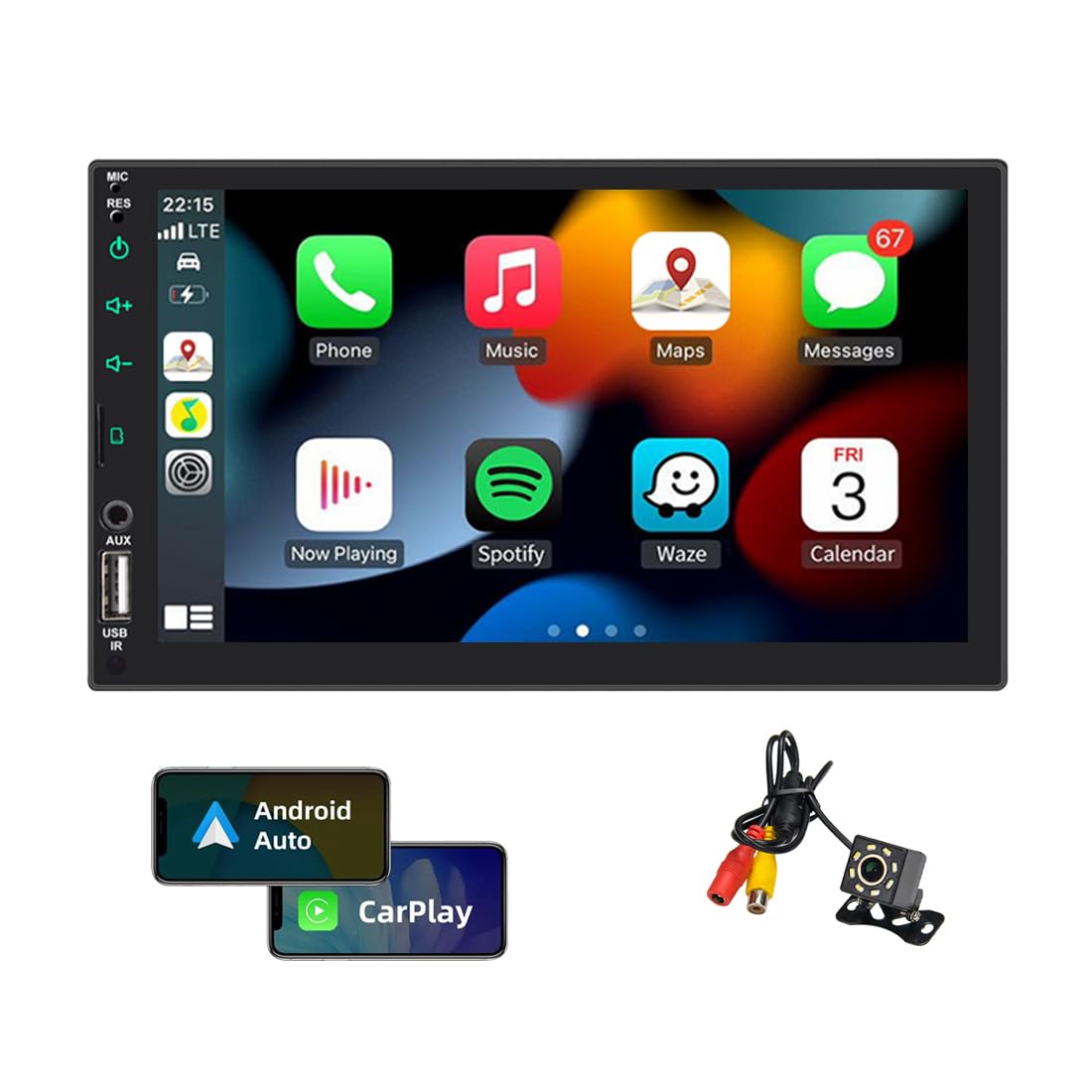 12V 7 Inch Android Car Stereo with Apple CarPlay - 2 DIN Bluetooth FM Radio MP5 Player | Supports Mirror Link & Includes 8 LED Backup Camera | Perfect for Upgrading Your Car Audio System & Safe Parking