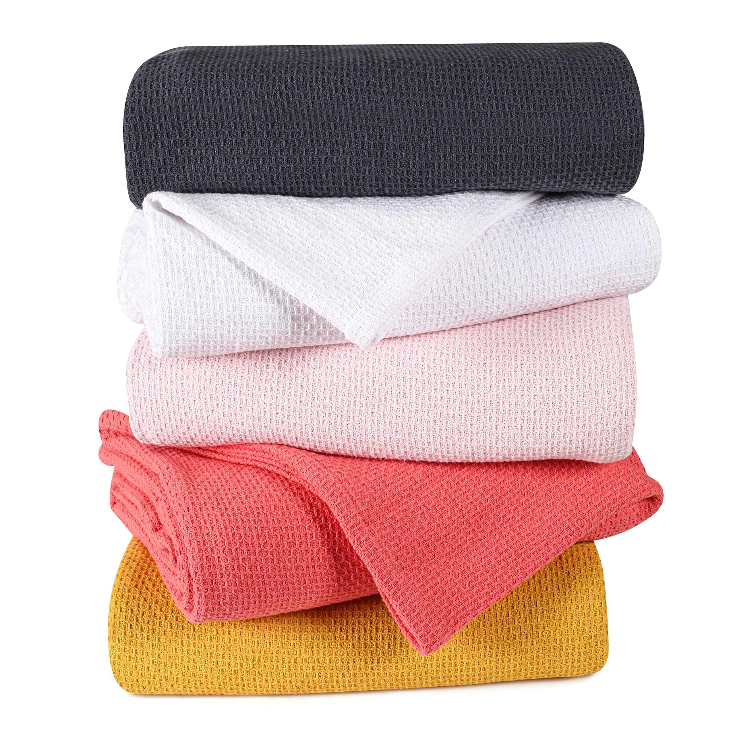 BOUTIQUO 100% Cotton Waffle Weave Blanket - Queen Size 90x90 Inch Breathable Thermal Bed Blanket, Soft Honeycomb Weave, Grey - Perfect for All Seasons, Layering, Bedroom, Sofa & Guest Room Comfort
