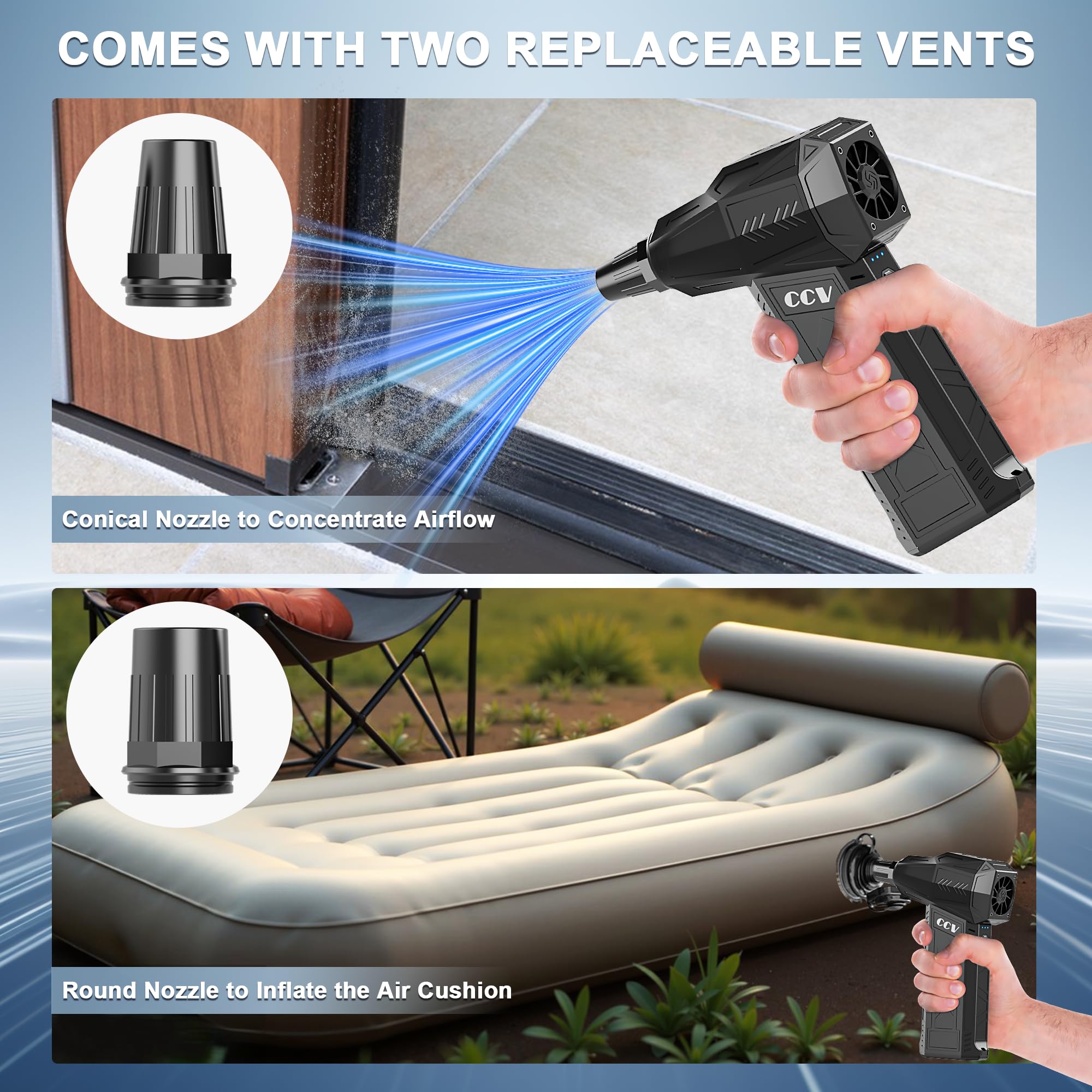 180,000 RPM Cordless Electric Air Duster - Rechargeable Compressed Air Blower with 3 Speed Settings for Keyboard, PC, Car & Home Cleaning | Powerful Jet Dry Blower for Electronics, Dusting & Detailing (Black)