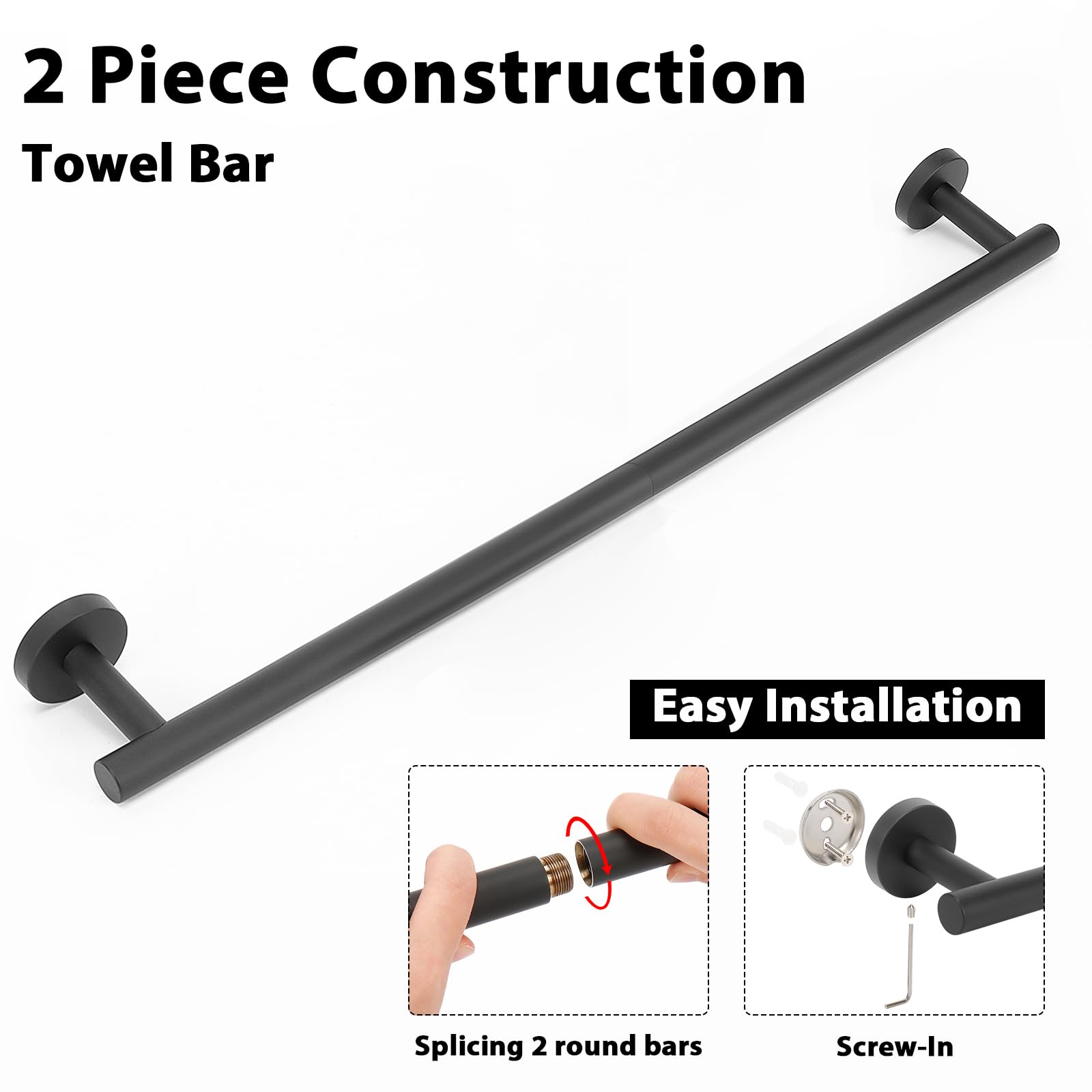 Premium Stainless Steel Towel Rack - 24 Inch Matte Black Wall Mounted Bathroom Towel Holder | Heavy Duty Shower Accessory for Spa, Hotel & Home Bathroom Organization (1 Pack)
