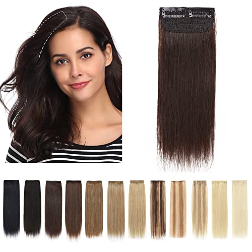 SEGO Clip-in Short Hair Extensions 4 Inch 100% Human Hair - Invisible Hairpiece for Women with Thinning Hair (1 Piece, 8g, Dark Brown) | Adds Volume & Length for Everyday Styling, Parties & Special Occasions