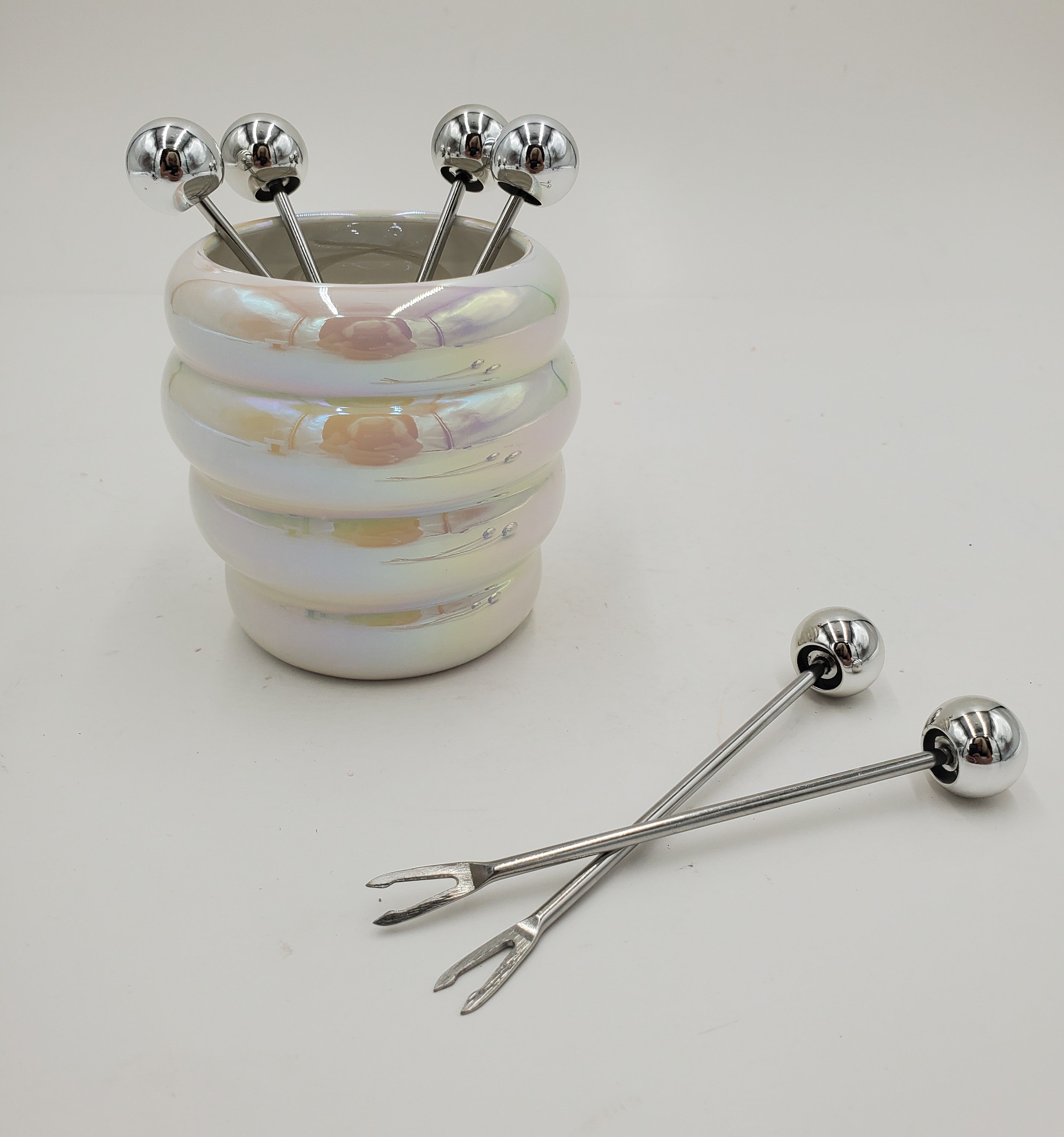 6-Piece Elegant Pearl Appetizer Picks with Holder - 3.5x2.5 Inch - Perfect for Wedding, Party & Holiday Hors d'oeuvres Display