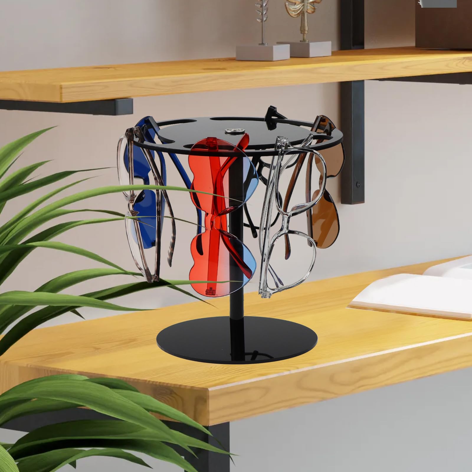360° Rotating Acrylic Sunglasses Holder Stand - Black Eyeglass Organizer & Display Rack for Desk, Dresser, Tabletop | Perfect for Home, Office, Retail Store Eyewear Display