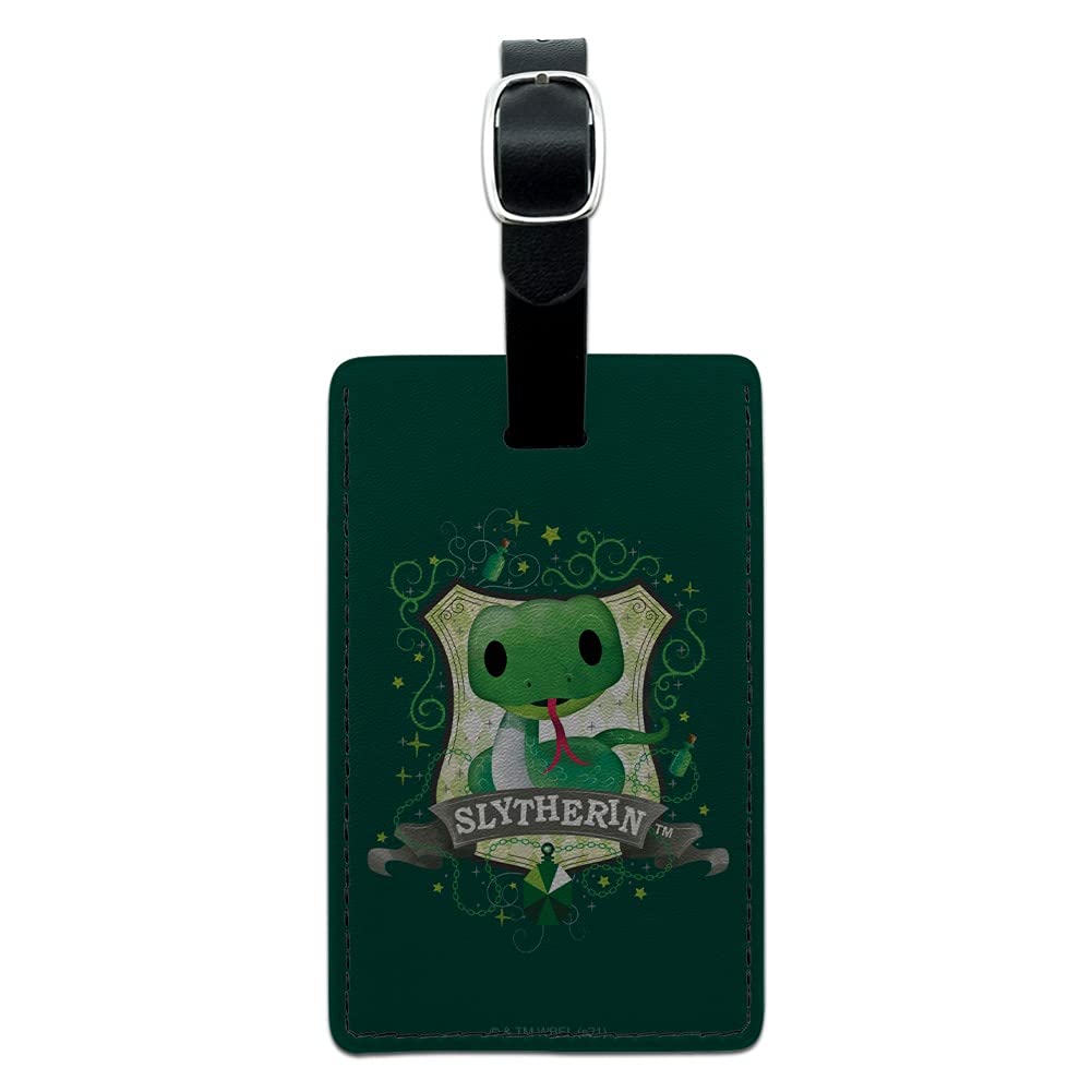 Harry Potter Slytherin Crest Leather Luggage Tag - Personalized ID Card Holder for Travel Bags, Suitcases & Backpacks - Perfect Gift for Fans & Travelers