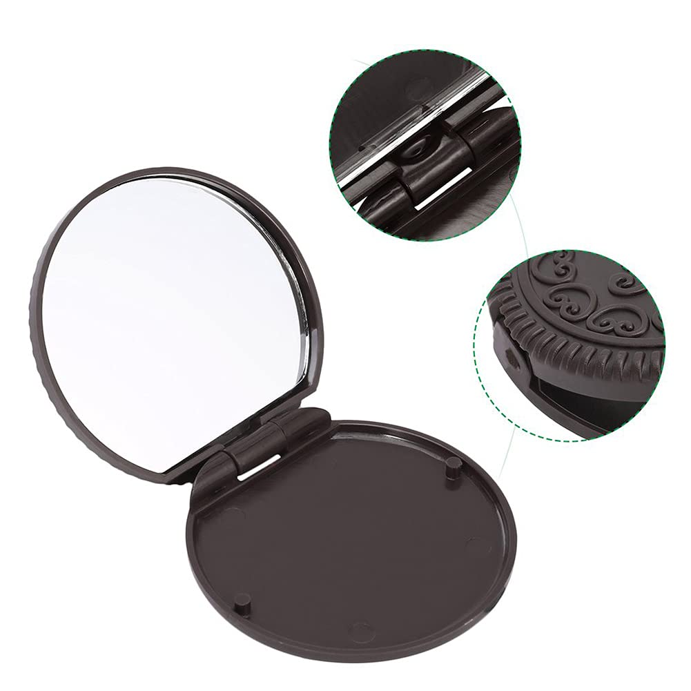 AKOAK Cute Cookie Shaped Makeup Mirror with Comb - Portable Chocolate Vanity Mirror Set of 2 - Perfect for Travel, Home Dressing Table & Gift Giving