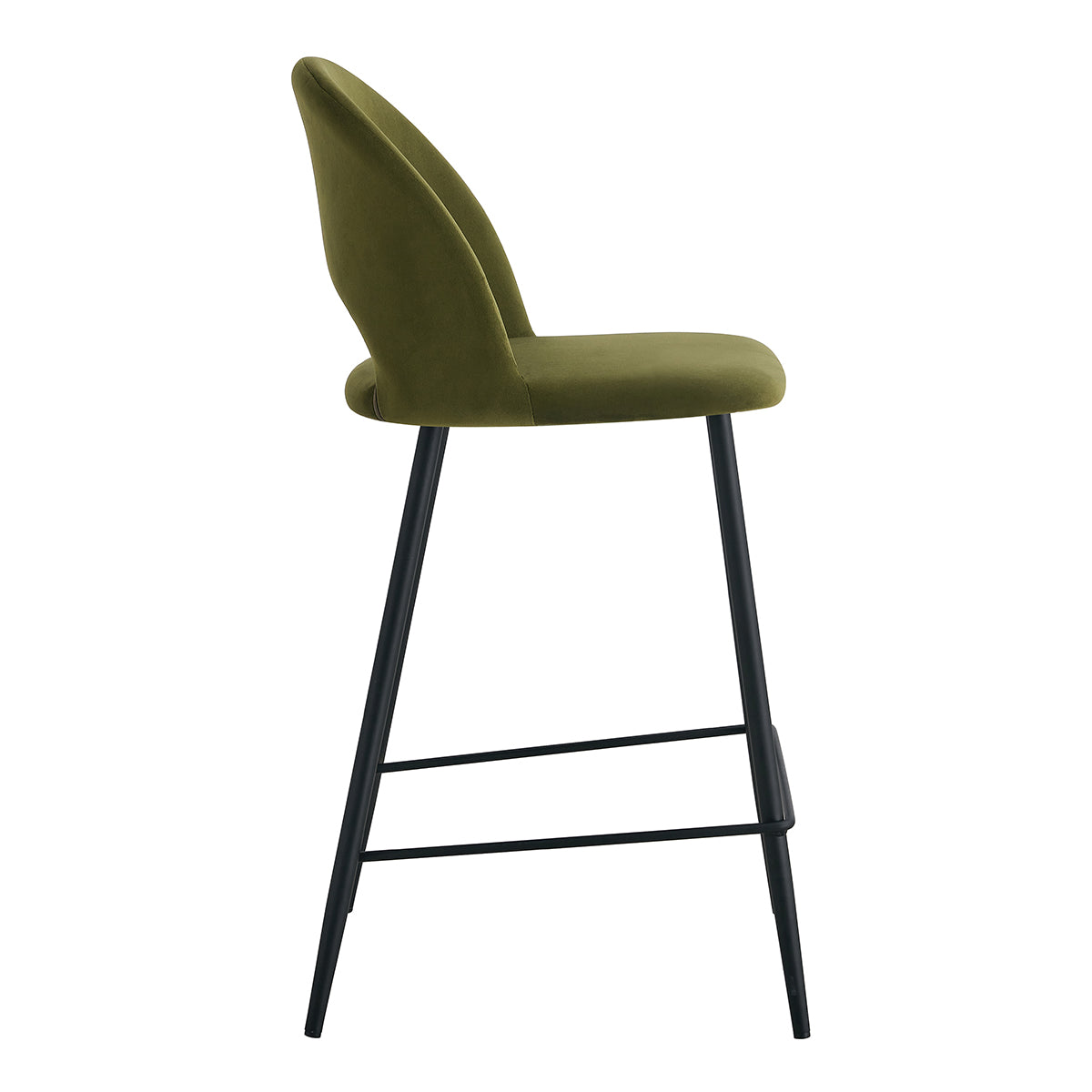 Asta Velvet Bar Stool Set of 2 - Modern Upholstered Counter Height Stools with Chrome Legs for Kitchen Island, Breakfast Bar & Home Decor