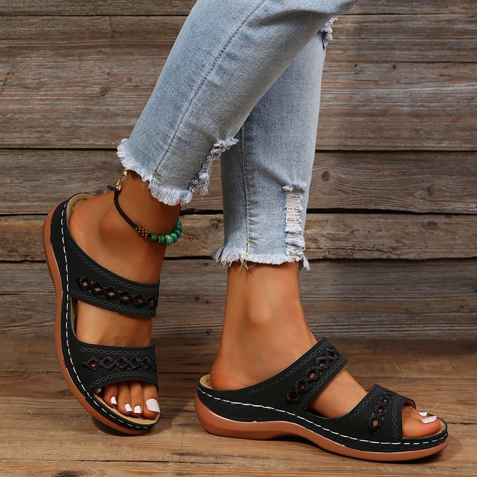 Women's Comfortable Wide Width Platform Wedge Sandals - Orthopedic Support Summer Beach & Dressy Sandals for Casual Outings, Vacations, and Outdoor Events