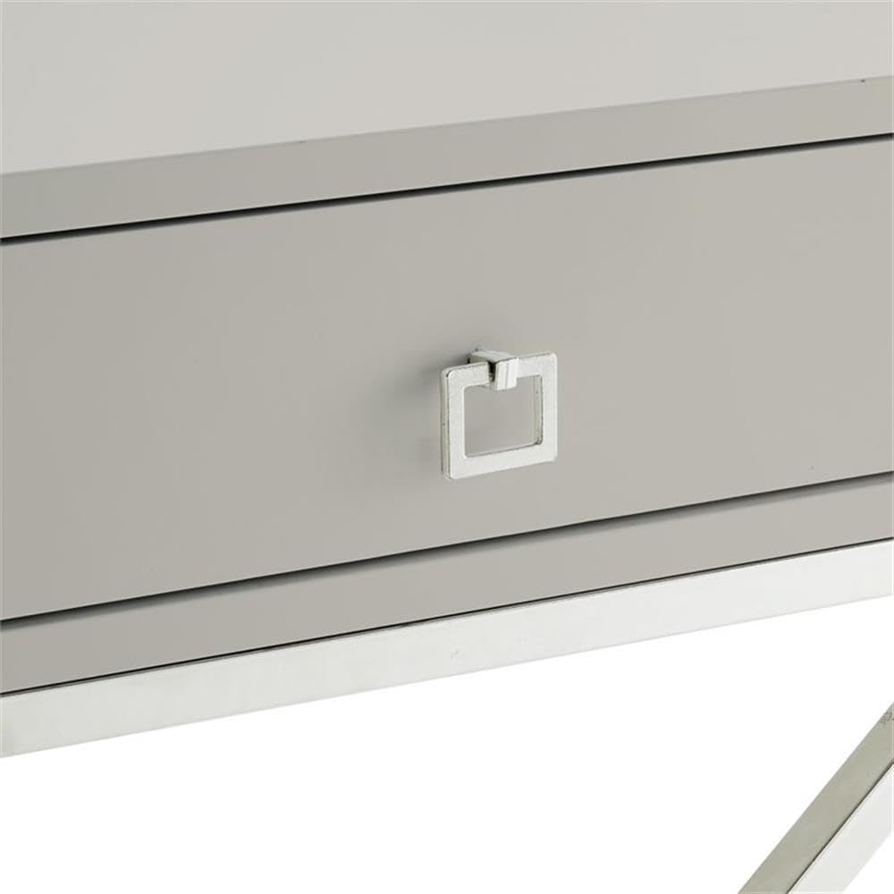 Brianna 1-Drawer Nightstand with X-Metal Legs in Gray/Chrome - Modern Bedside Table for Bedroom, Living Room & Office - Compact Storage Solution with Sleek Design