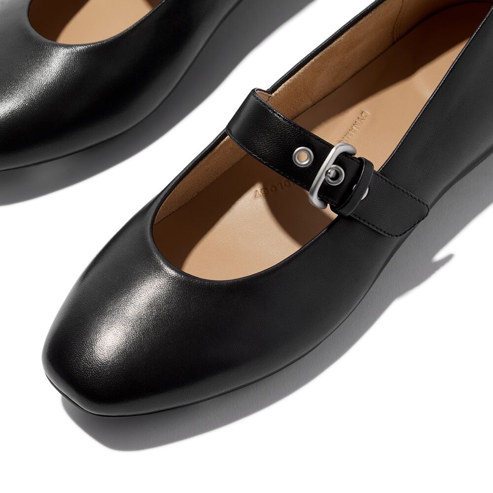 FitFlop Delicato Leather Suede Mary Jane Shoes for Women - All Black | Comfortable Slip-On Dress Shoes for Work, Travel & Everyday Wear